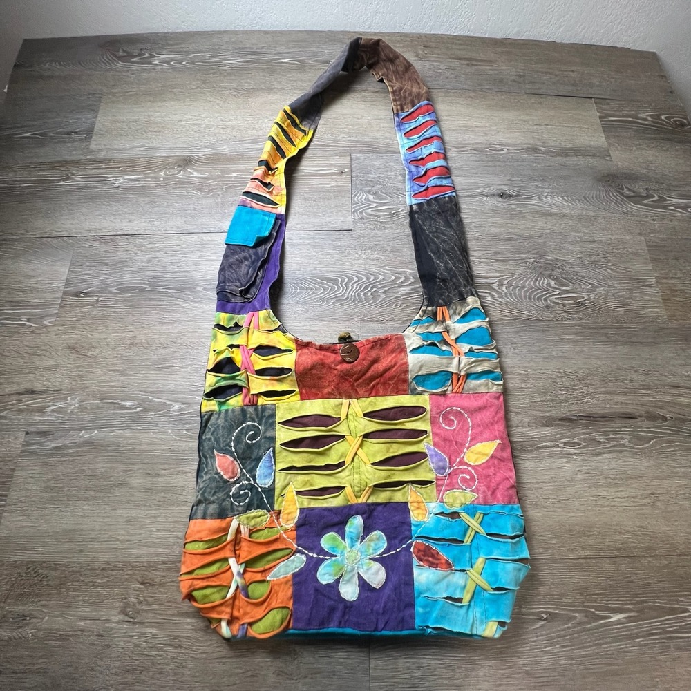 India Boutique Hobo Bag Womens OS Multicolor Patchwork Razor Cut Boho Crossbody